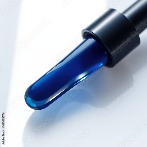 Blue serum dropper with closeup.