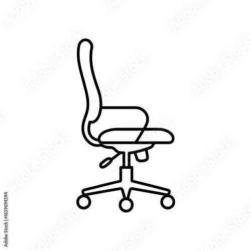 Modern ergonomic office chair line art icon. Adjustable swivel seating symbol for business and workplace concepts, isolated on a white background.