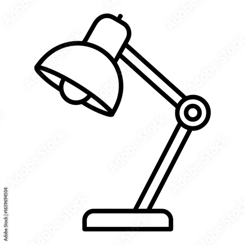 Adjustable desk lamp line art icon for work or study. Simple vector illustration of a tabletop reading light on a white background.