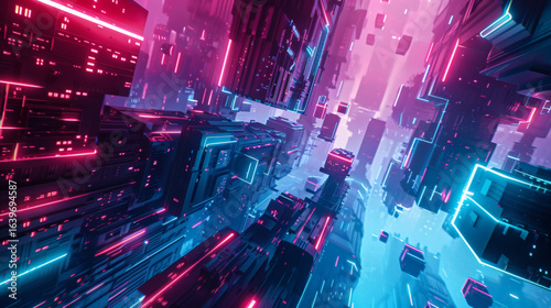 Cyberpunk Aesthetic Sci-fi Abstract Concept 3d Illustration. 8k UHD Size Render