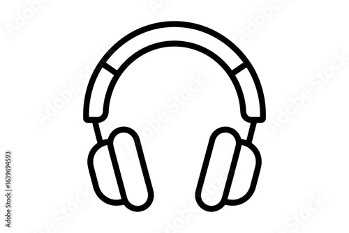 Minimalist headphone icon in black line art style, a simple vector for audio, sound, and music concepts on a white background.