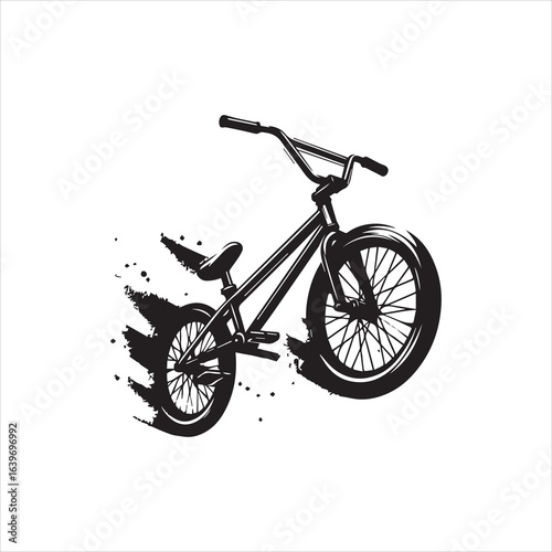 BMX Bicycle in Motion Black Ink Style Illustration.