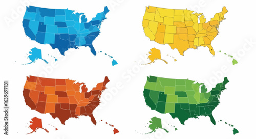 Coloured maps of United States of America stock	