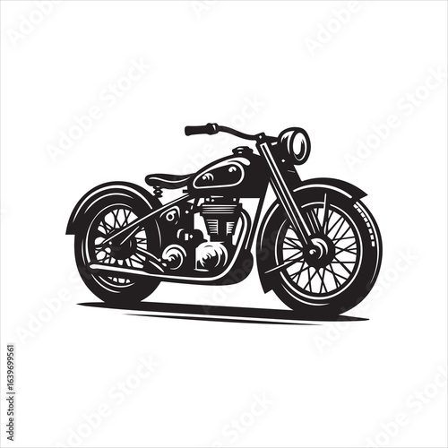 Classic Black Motorcycle Silhouette with Detailed Engine and Wheels 1.