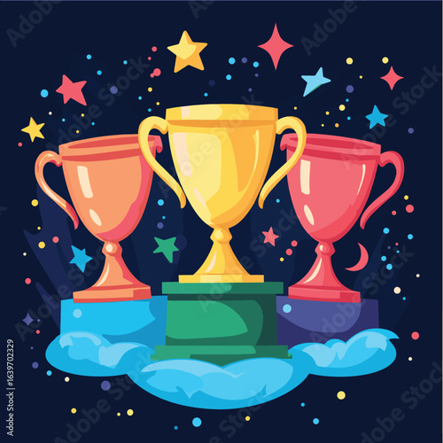 Winner award ceremony, vector style simple color
