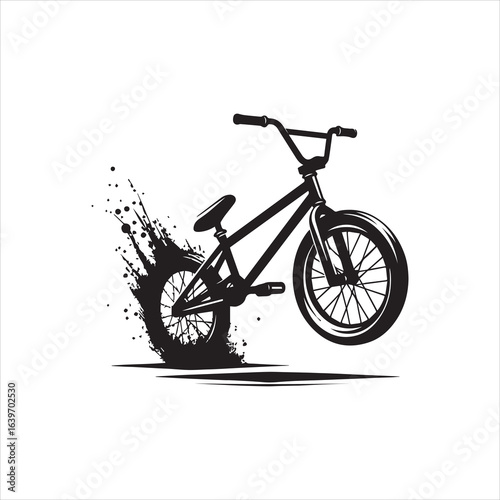 Dynamic Silhouette of a BMX Bike Performing a Stunt with Tire Smoke.