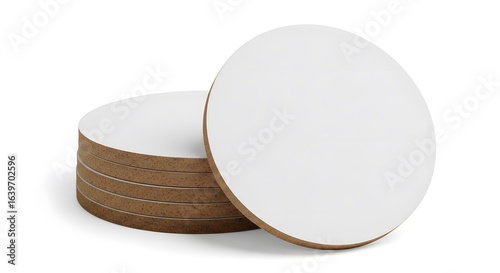 Blank White Round Coasters on White Background