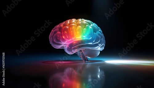 Wallpaper Mural Transparent glass brain with rainbow colors and light beam on black background concept of neurodiversity cognition and mental health awareness Torontodigital.ca