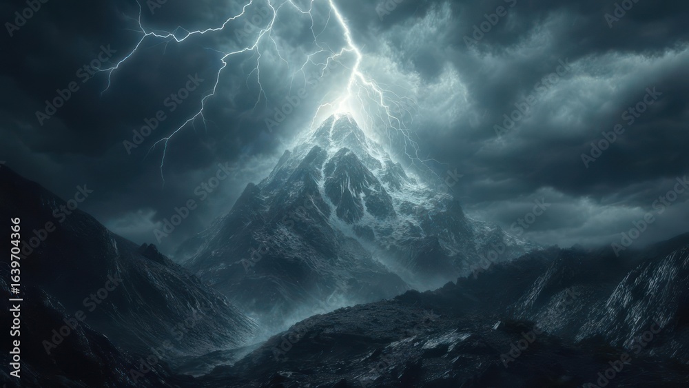 Fototapeta premium Dramatic mountain peak under stormy sky