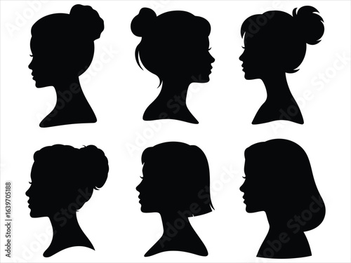 Female Silhouettes Diverse Hairstyles profile head