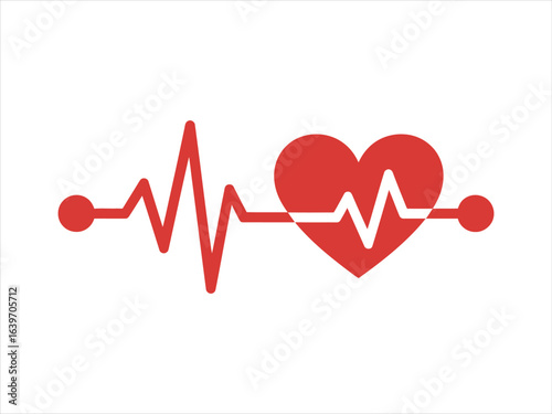 Red heart cardiogram symbol pulse rhythm