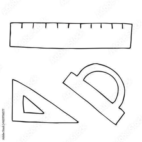 Rulers set of doodles hand drawing, vector illustration