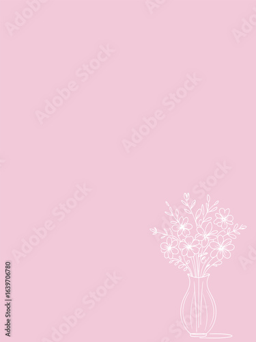 The image features a delicately cut out design of a bouquet of flowers in a vase on a soft pink background.