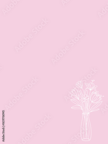 The image features a delicately cut out design of a bouquet of flowers in a vase on a soft pink background.