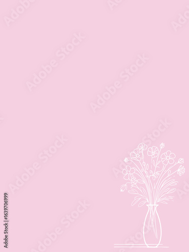 The image features a delicately cut out design of a bouquet of flowers in a vase on a soft pink background.