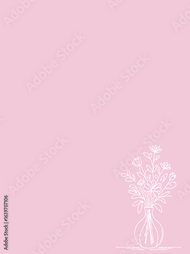 The image features a delicately cut out design of a bouquet of flowers in a vase on a soft pink background.