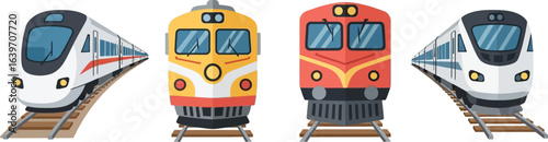 Trains vector illustration different railway locomotive styles