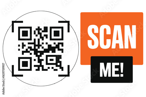 Modern QR code graphic with a 'Scan Me!' call to action. A conceptual design for interactive mobile marketing and information access.
