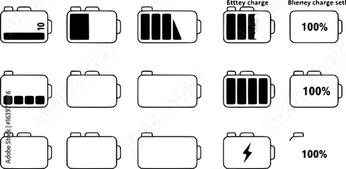Battery icons set. Battery charge level indicators icons set. Discharged and fully charged battery. level battery energy. Vector illustration