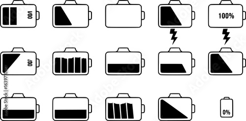 Battery icons set. Battery charge level indicators icons set. Discharged and fully charged battery. level battery energy. Vector illustration