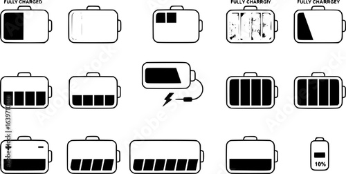 Battery icons set. Battery charge level indicators icons set. Discharged and fully charged battery. level battery energy. Vector illustration
