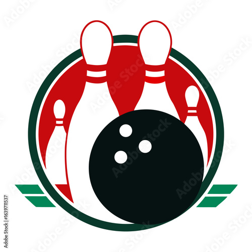  vector illustration  of a bowling ball with pins  on white