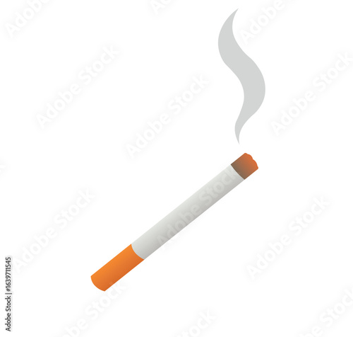 Cigarette with smoke rising, a depiction of smoking.