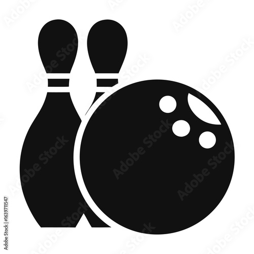 bowling ball with pins silhouette on white background