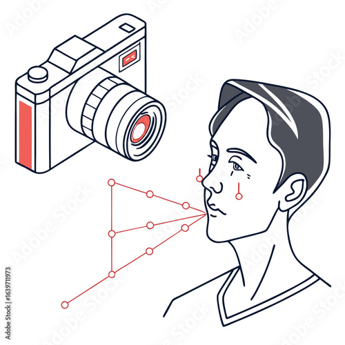 Digital camera capturing facial recognition data points on a person s face for identification and tracking purposes