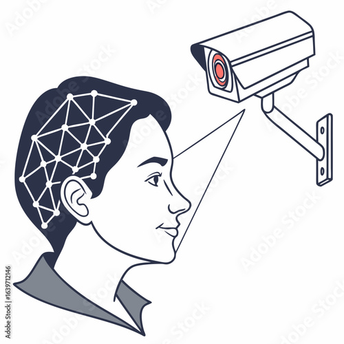 Facial recognition technology scanning a person s face and brain network for identification and data analysis