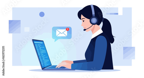 Customer support representative answering email with efficient approach