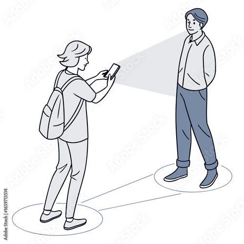Person using smartphone to scan another person representing technology interaction and data capture
