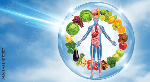 Healthy eating for human body nutrition and immune system boost