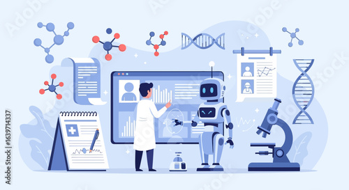 Innovative healthcare solutions, integrating robotics and molecular biology concept