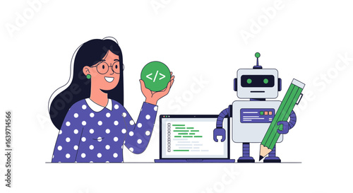 Illustrative representation of collaborative coding and AI integration concept