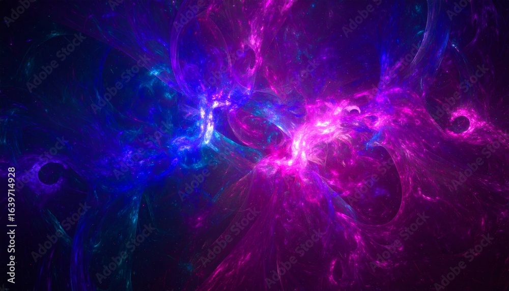 Obraz premium A vibrant cosmic scene featuring swirling pink and blue hues, representing a dynamic and abstract interpretation of space.