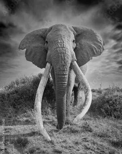 Photography A large tusker elephant known as Craig in Amboseli National Park, Kenya, Afric