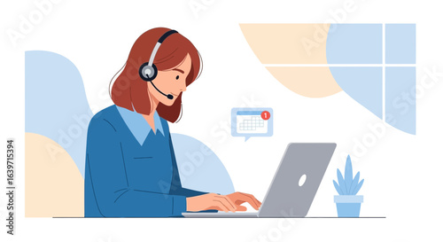 Professional customer service assistance representative on the computer