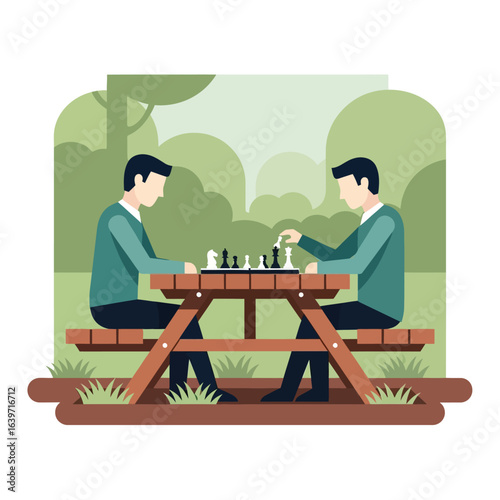 Men Playing Chess Outdoors, Peaceful Park