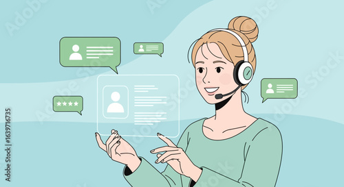 Virtual assistant illustration of a customer service worker with headset