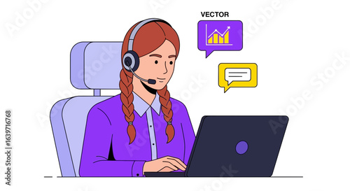 Virtual Assistant Providing Support with Headset and Laptop Connection