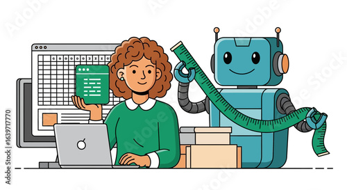 Collaborative coding: Woman and robot working on software development tasks