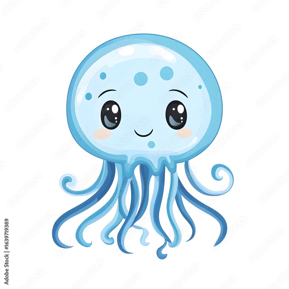 Fototapeta premium Cute light blue jellyfish with large eyes.