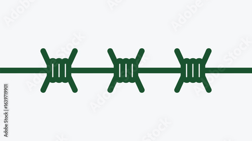 A minimalist illustration of three green barbed wire segments against a white background surface