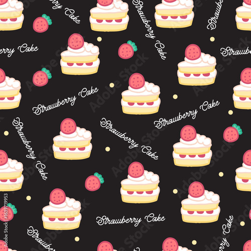 Lovely Sweet Strawberry Shortcake Fruity Pattern. Perfect for dessert packaging, cafe themes, and sweet food design.