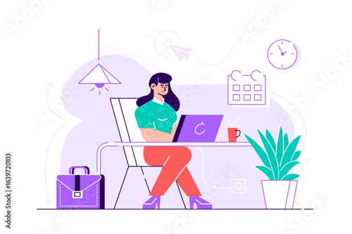 Young female freelancer working remotely on a laptop