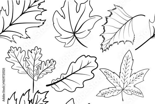 Autumn seamless pattern line art hand drawing 