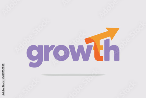A graphic illustration of the word growth in purple with an orange arrow pointing upwards to the right