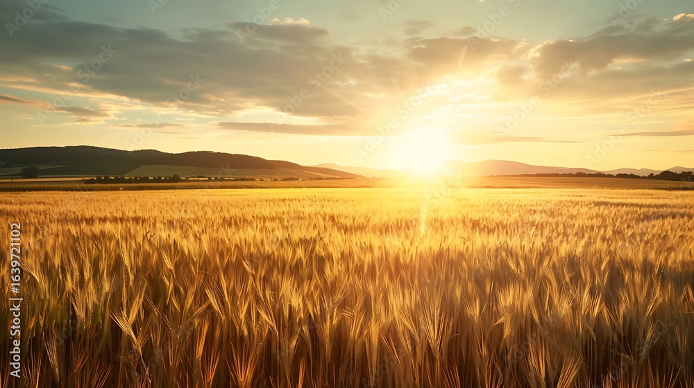 Obraz premium wheat field at sunset