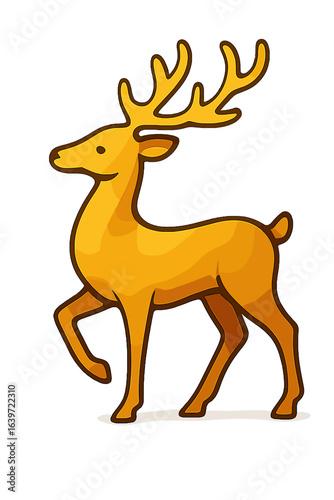 Cartoon deer standing and walking with a cheerful expression golden reindeer figurine